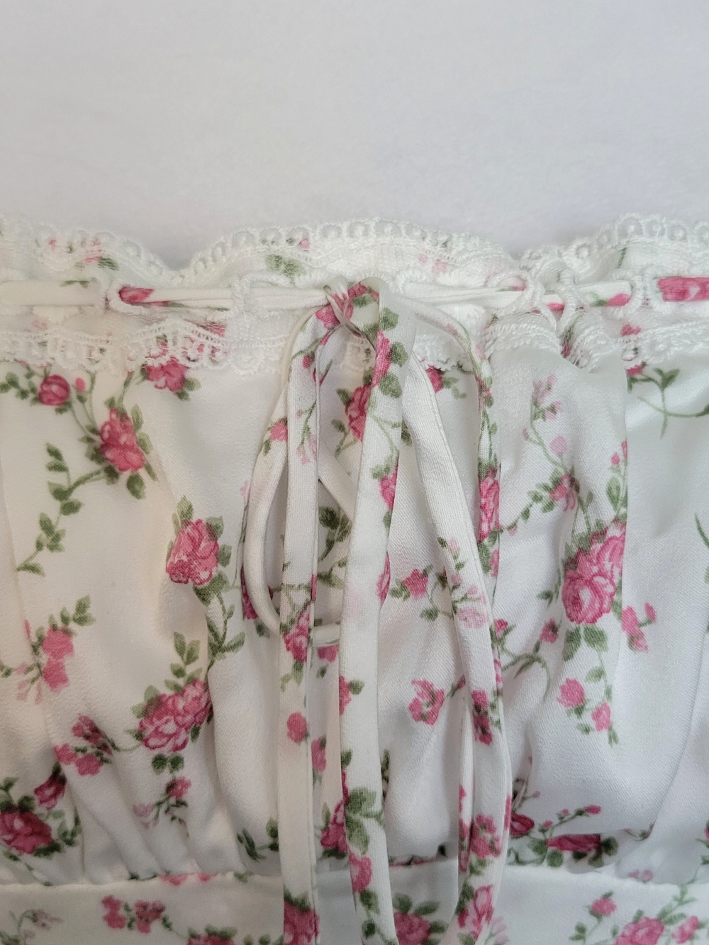 ALTAR'D STATE Kya Floral Lace-Trim Milkmaid Slip Maxi Dress Ivory Rose Sz Large - Picture 6 of 16